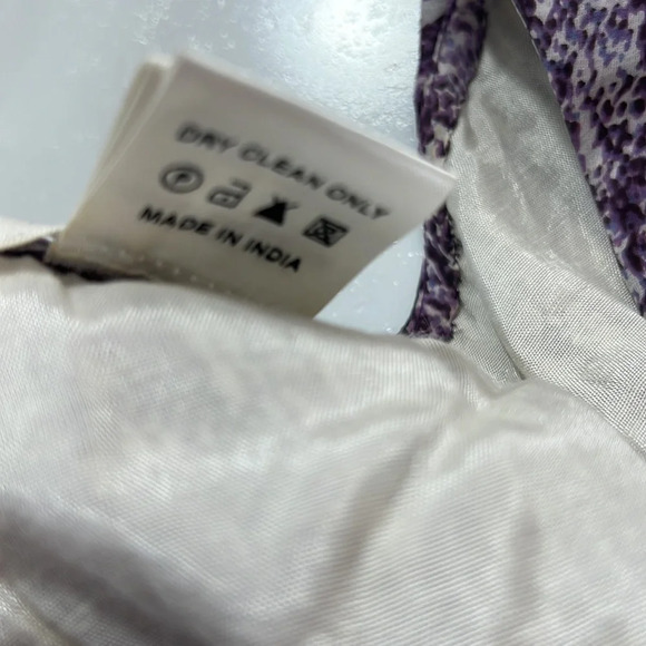 Tony Cohen Dress Womens Medium 6 Purple Printed Ruffled Sleeveless V Neck Silk - Picture 12 of 13